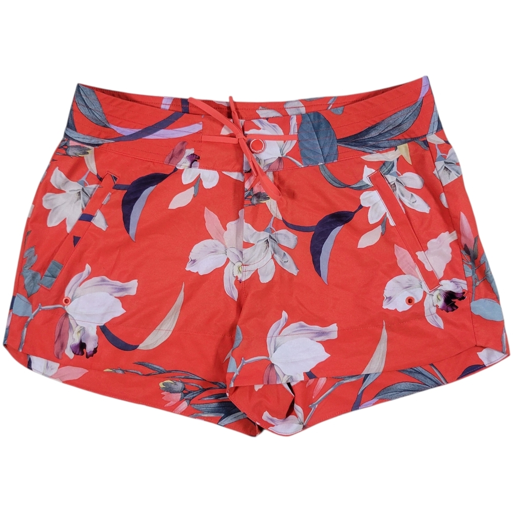 Athleta Hudson Boardshorts Womens 8 Red Floral‎ Print Swim Shorts Lined Pockets